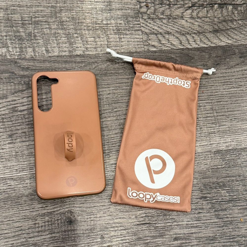 Loopy Saddle Brown Phone Case for Samsung S23 Plus with Matching Pouch